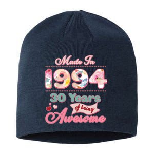 Pink Floral Made In 1994 30 Years Of Being Awesome Birthday Sustainable Beanie