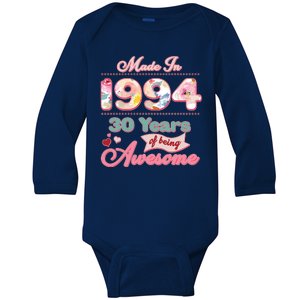 Pink Floral Made In 1994 30 Years Of Being Awesome Birthday Baby Long Sleeve Bodysuit