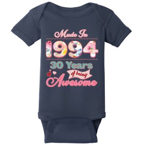 Pink Floral Made In 1994 30 Years Of Being Awesome Birthday Baby Bodysuit