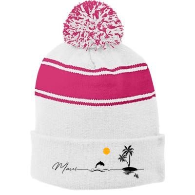 Pray For Maui Hawaii Strong Stripe Pom Pom Beanie