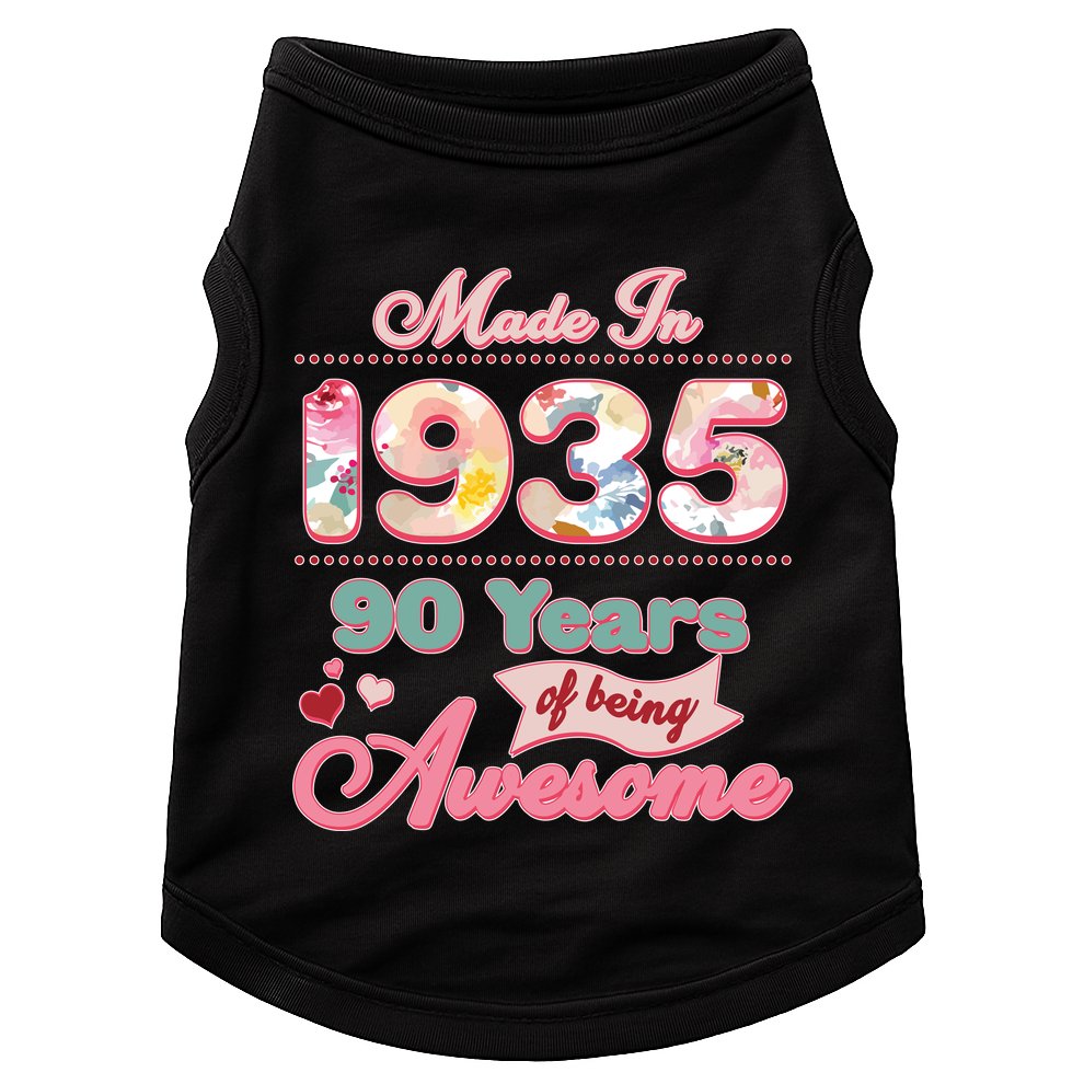 Pink Floral Made In 1935 90 Years Of Being Awesome Birthday Doggie Tank