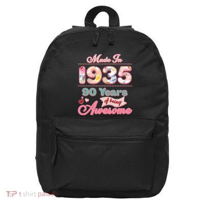 Pink Floral Made In 1935 90 Years Of Being Awesome Birthday 16 in Basic Backpack