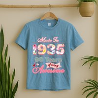 Pink Floral Made In 1935 90 Years Of Being Awesome Birthday T-Shirt