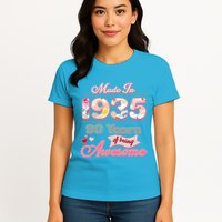 Pink Floral Made In 1935 90 Years Of Being Awesome Birthday Womens T-Shirt