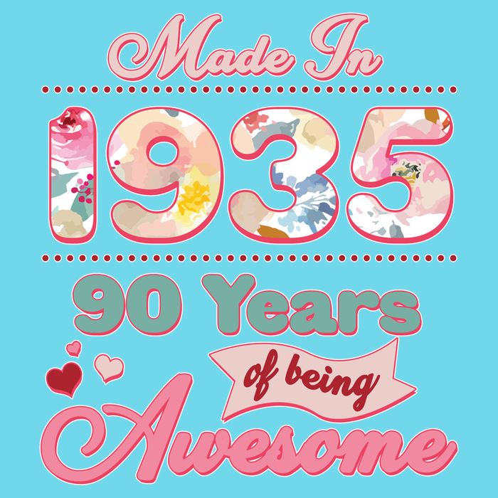 Pink Floral Made In 1935 90 Years Of Being Awesome Birthday Womens T-Shirt