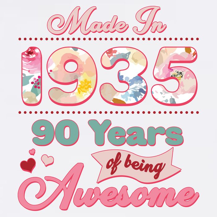Pink Floral Made In 1935 90 Years Of Being Awesome Birthday Garment-Dyed Sweatshirt