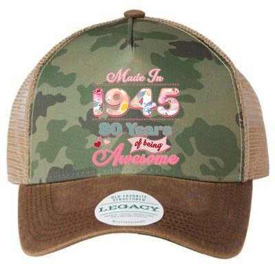 Pink Floral Made In 1945 80 Years Of Being Awesome Birthday Legacy Tie Dye Trucker Hat