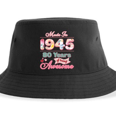 Pink Floral Made In 1945 80 Years Of Being Awesome Birthday Sustainable Bucket Hat