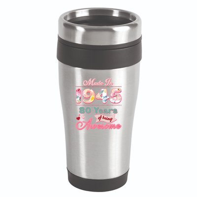 Pink Floral Made In 1945 80 Years Of Being Awesome Birthday 16oz Travel Tumbler