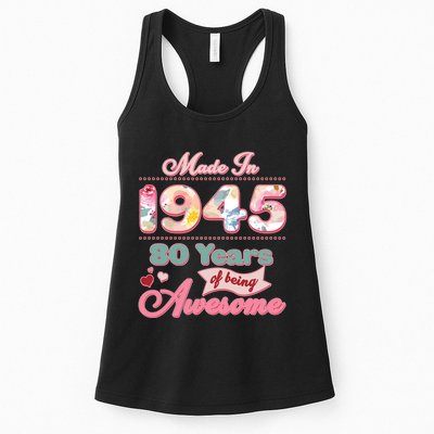 Pink Floral Made In 1945 80 Years Of Being Awesome Birthday Womens Tank Top