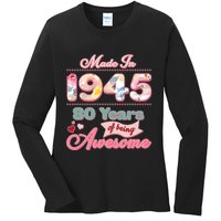 Pink Floral Made In 1945 80 Years Of Being Awesome Birthday Ladies Long Sleeve Shirt
