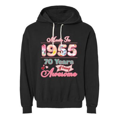 Pink Floral Made In 1955 70 Years Of Being Awesome Birthday Garment-Dyed Fleece Hoodie