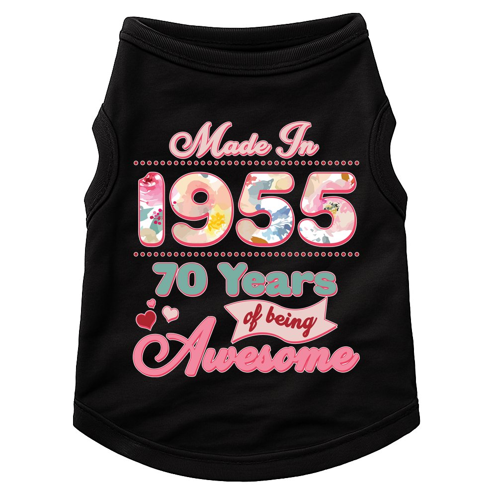 Pink Floral Made In 1955 70 Years Of Being Awesome Birthday Doggie Tank