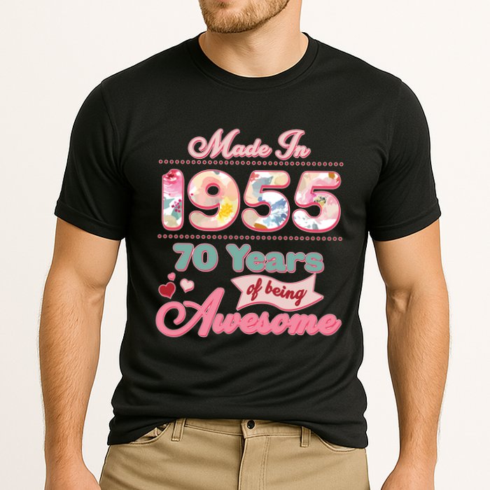 Pink Floral Made In 1955 70 Years Of Being Awesome Birthday Cooling Performance Crew T-Shirt
