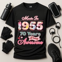 Pink Floral Made In 1955 70 Years Of Being Awesome Birthday Cooling Performance Crew T-Shirt
