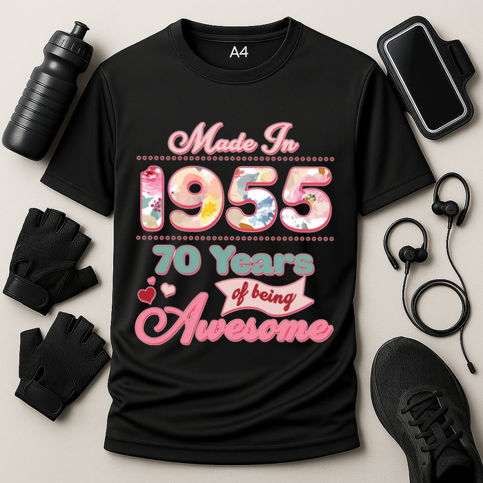 Pink Floral Made In 1955 70 Years Of Being Awesome Birthday Cooling Performance Crew T-Shirt