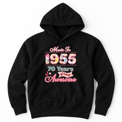 Pink Floral Made In 1955 70 Years Of Being Awesome Birthday Hoodie
