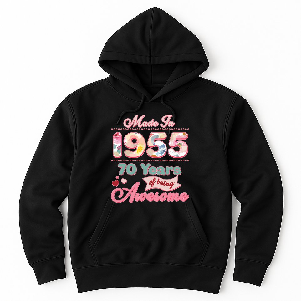 Pink Floral Made In 1955 70 Years Of Being Awesome Birthday Hoodie