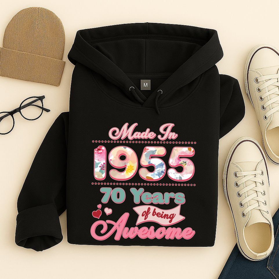 Pink Floral Made In 1955 70 Years Of Being Awesome Birthday Hoodie