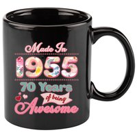 Pink Floral Made In 1955 70 Years Of Being Awesome Birthday 11oz C Handle Ceramic Mug