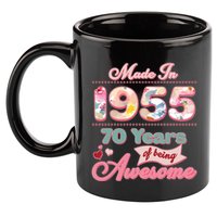 Pink Floral Made In 1955 70 Years Of Being Awesome Birthday 11oz C Handle Ceramic Mug