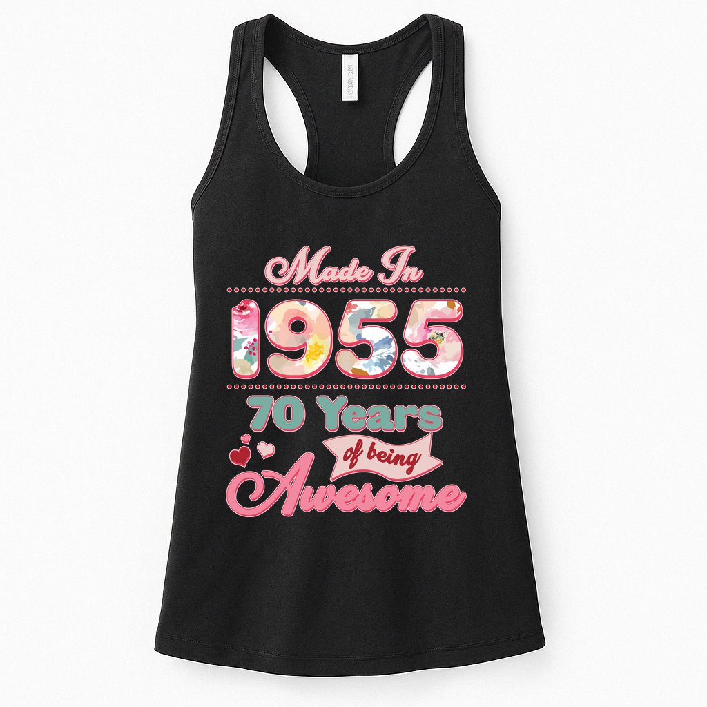 Pink Floral Made In 1955 70 Years Of Being Awesome Birthday Womens Tank Top