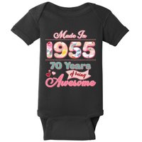 Pink Floral Made In 1955 70 Years Of Being Awesome Birthday Baby Bodysuit