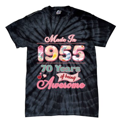 Pink Floral Made In 1955 70 Years Of Being Awesome Birthday Tie-Dye T-Shirt