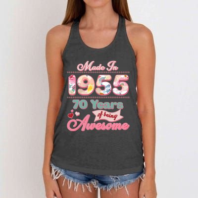 Pink Floral Made In 1955 70 Years Of Being Awesome Birthday Women's Knotted Racerback Tank