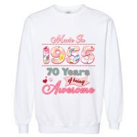 Pink Floral Made In 1955 70 Years Of Being Awesome Birthday Garment-Dyed Sweatshirt