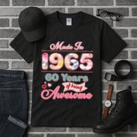 Pink Floral Made In 1965 60 Years Of Being Awesome Birthday Tall T-Shirt
