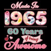 Pink Floral Made In 1965 60 Years Of Being Awesome Birthday Tall T-Shirt