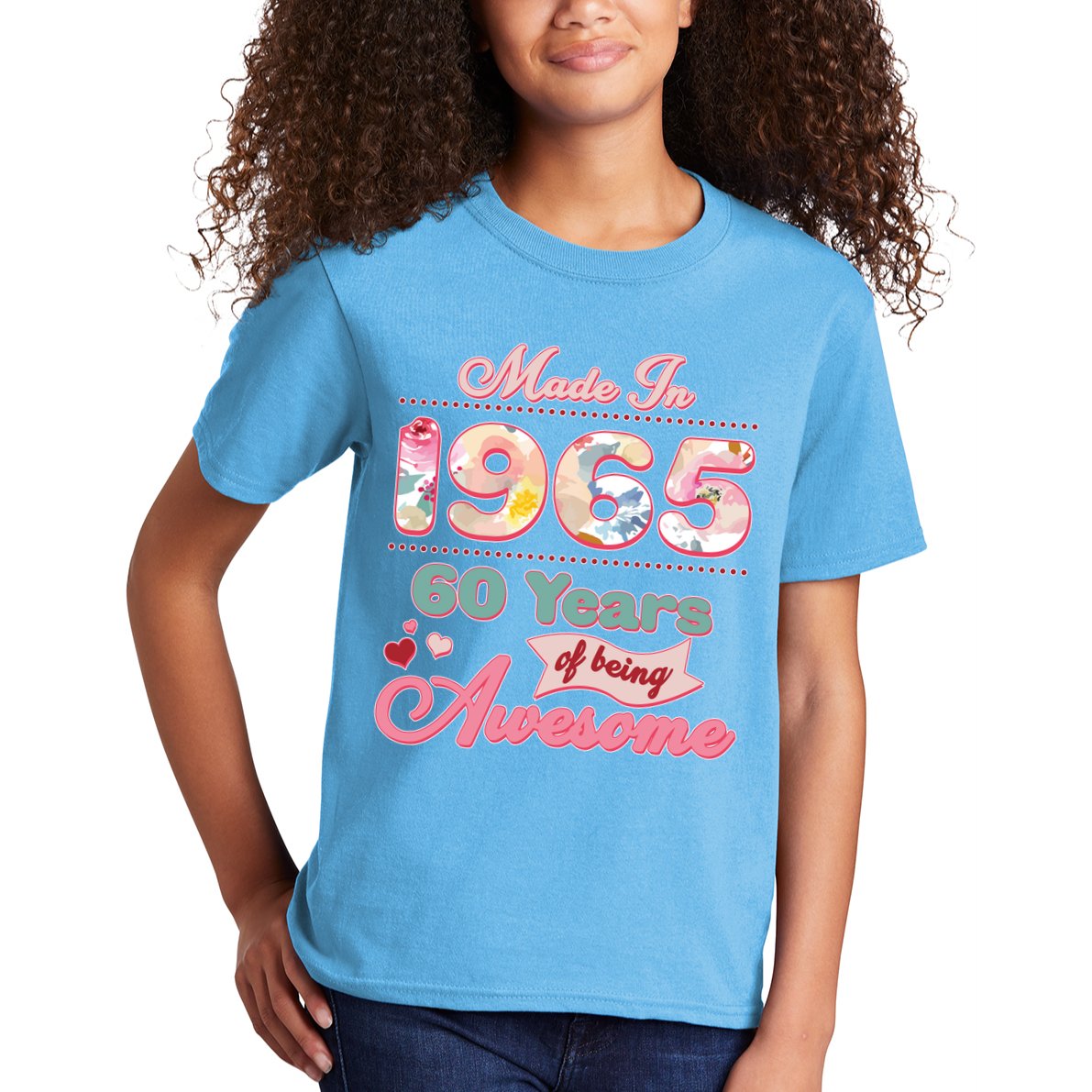 Pink Floral Made In 1965 60 Years Of Being Awesome Birthday Kids T-Shirt