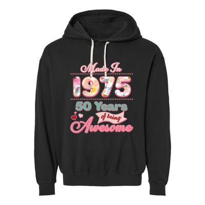Pink Floral Made In 1975 50 Years Of Being Awesome Birthday Garment-Dyed Fleece Hoodie