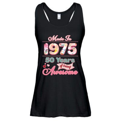 Pink Floral Made In 1975 50 Years Of Being Awesome Birthday Ladies Essential Flowy Tank