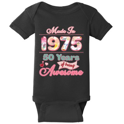 Pink Floral Made In 1975 50 Years Of Being Awesome Birthday Baby Bodysuit