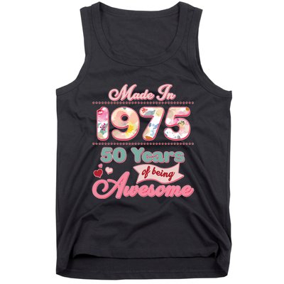 Pink Floral Made In 1975 50 Years Of Being Awesome Birthday Tank Top