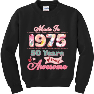 Pink Floral Made In 1975 50 Years Of Being Awesome Birthday Kids Sweatshirt