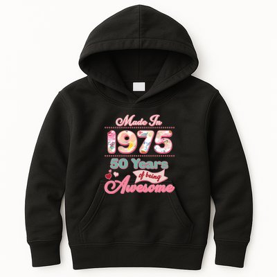 Pink Floral Made In 1975 50 Years Of Being Awesome Birthday Kids Hoodie