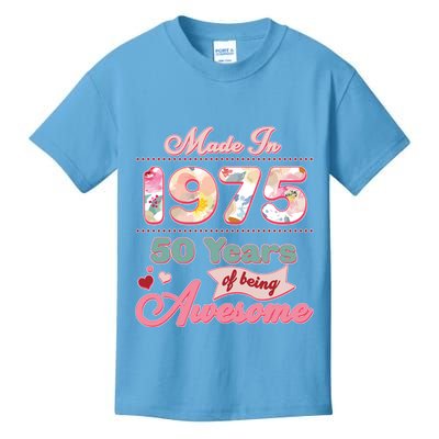 Pink Floral Made In 1975 50 Years Of Being Awesome Birthday Kids T-Shirt