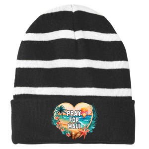 Pray For Maui Pray For Hawaii Wildfire Support Striped Beanie with Solid Band