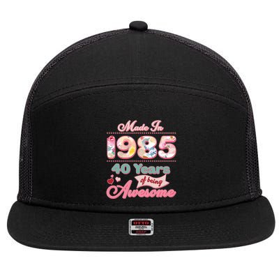 Pink Floral Made In 1985 40 Years Of Being Awesome Birthday 7 Panel Mesh Trucker Snapback Hat