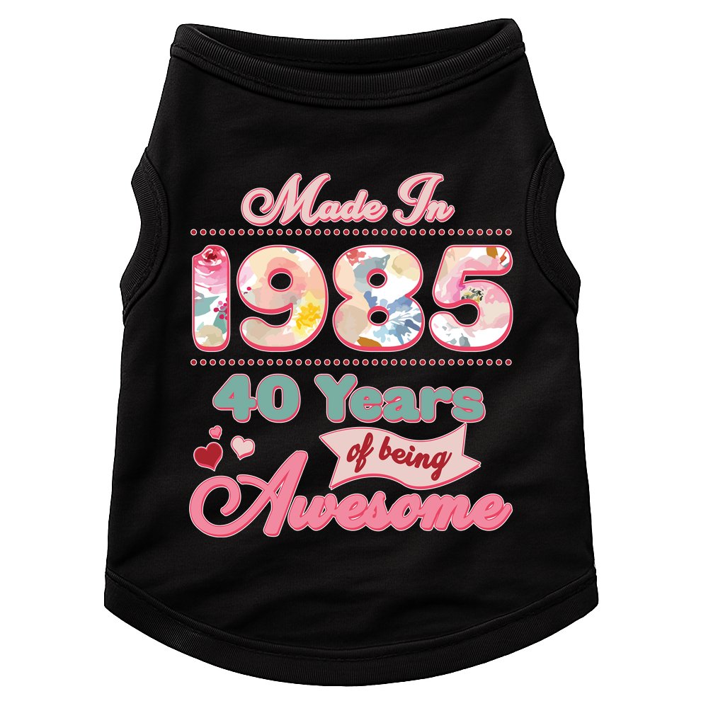 Pink Floral Made In 1985 40 Years Of Being Awesome Birthday Doggie Tank
