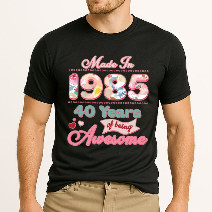 Pink Floral Made In 1985 40 Years Of Being Awesome Birthday Cooling Performance Crew T-Shirt