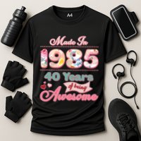 Pink Floral Made In 1985 40 Years Of Being Awesome Birthday Cooling Performance Crew T-Shirt