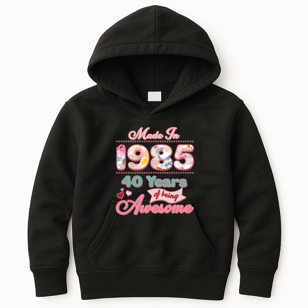 Pink Floral Made In 1985 40 Years Of Being Awesome Birthday Kids Hoodie