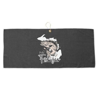 Pure Fishigan Men Women Fisherman State Of Michigan Fishing Large Microfiber Waffle Golf Towel