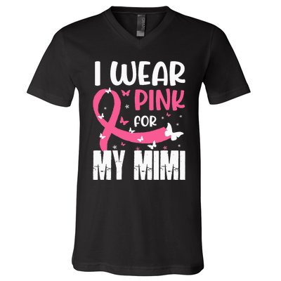 Pink For My Mimi Breast Cancer Awareness Butterfly V-Neck T-Shirt