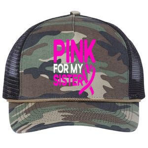 Pink For My Sister Pink Breast Cancer Awareness Retro Rope Trucker Hat Cap