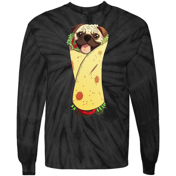 Pugrito Funny Mexican Pug Dog Burrito Food Tee Tie-Dye Long Sleeve Shirt